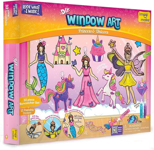 imagimake window art princess & unicorn | diy suncatcher kit for 5-8 year old kids | princess & unicorn toys for girls age 5,6,7,8 | art & craft kits for ages 6-8 | birthday gifts for 6 year old girls