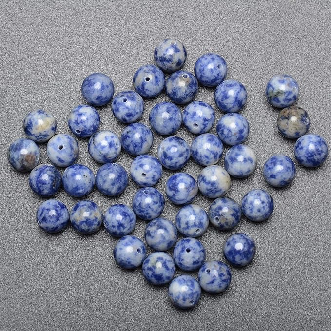 LPBeads 80Pcs Polished 10mm Round Natural Blue Spot Jasper Gemstone Loose Beads with Stretch Cord for Jewelry Making Bracelets