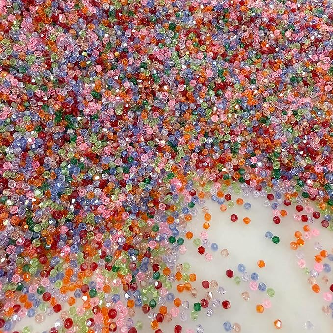 laopottbeads 1200pcs 3mm bicone crystal glass beads for jewelry making, sparkling mini beads for suncatchers, diy bracelets & craft projects (multicolored)