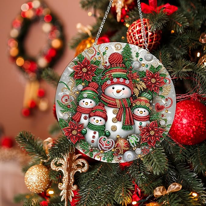 DIY Diamond Art Painting Wreath Kits，Special Shaped Rhinestone Hanging Ornament Diamond Art Window Pendants for Gift Home Garden Wall Hanging Kits,Double Sided (Snowman-1)