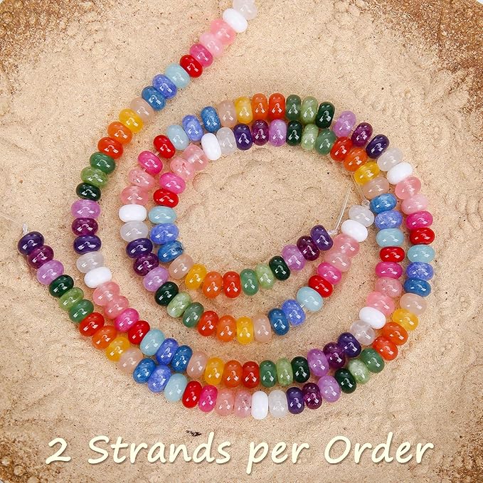 2 Strands (150PCs) Mix Color Jade Rondelle Beads, 5 * 8mm Gemstone Loose Spacer Abacus Disk Beads for DIY Bracelet Necklace Earrings Jewelry Making, Craft Supplies Beading Kit
