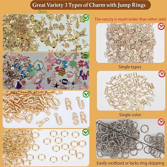 407 Pcs Jewelry Making Charms Kit with Jump Rings – Bulk Enamel, KC Gold & Letter Charms for DIY Necklace, Bracelet & Earring Craft Supplies