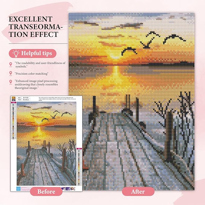 Yezavesu Sunset Diamond Art Kits for Adults, Landscape Diamond Painting Kit for Beginners, 5D DIY Round Full Drill Painting with Gem Art Craft Kits for Home Wall Decor 12x16 Inch