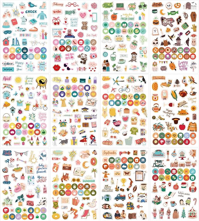 Holiday & Daily & Monthly Planner Stickers - 12 Sheet Sticker Book for Adults, Calendar Sticker for Planners with Stickers, Essential Holiday Planner Accessories