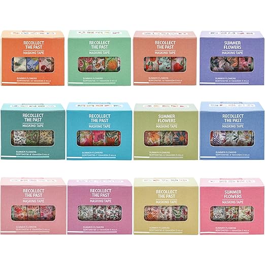 yubx flowers washi tape set 60 rolls floral patterns decorative skinny blooms masking tapes for arts, diy crafts, journals, planners, scrapbook, wrapping (summer)