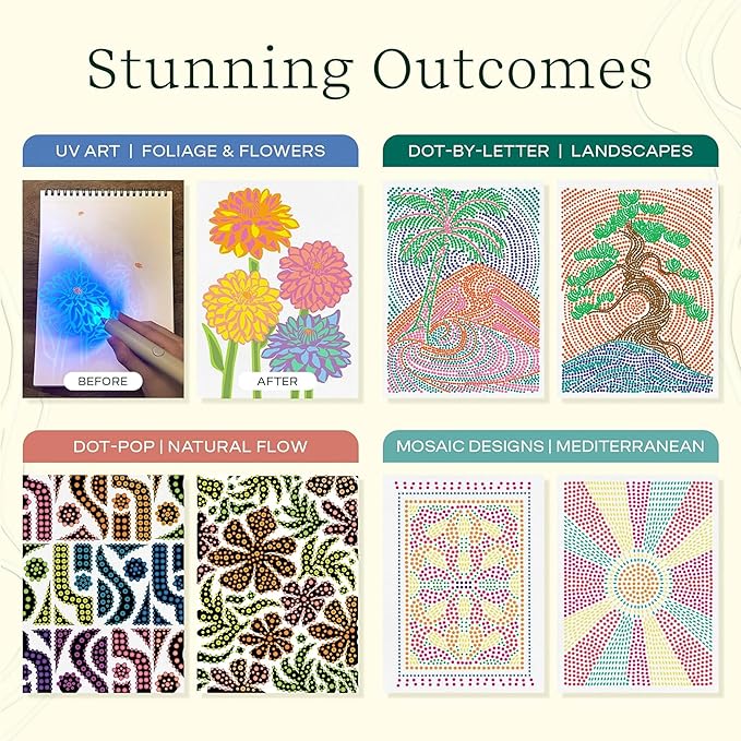 Lifelines FlowArt Activity Pads, 4-Pack - Guided Art Meditations with 4 Sets of Markers & 80 Scenes - Color by Letter, Dot-Pop and More, Coloring Books for Tweens, Adults & Seniors