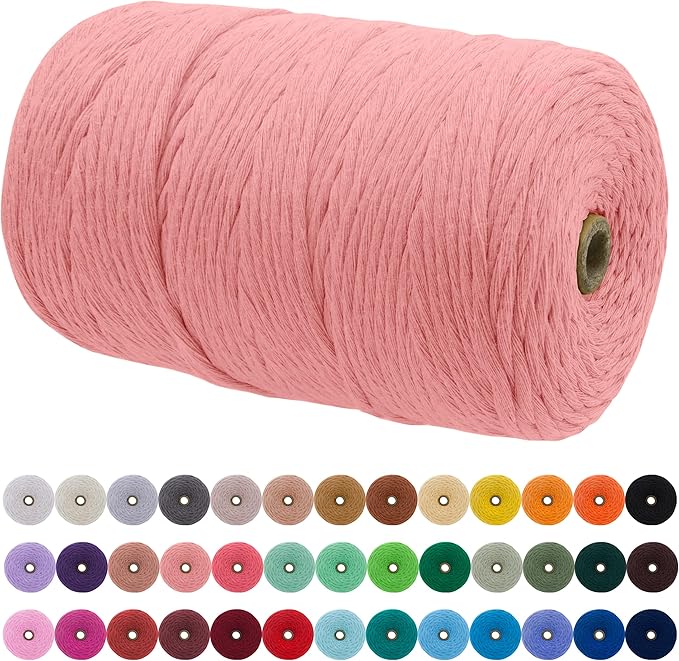 JeogYong Single Strand Macrame Cord 3mm x 218 Yards (656 Feet) Soft Cotton Rope Macrame Yarn 3 mm Macrame Cord, Macrame Supplies for Crafts Wall Hangings Plant Hangers Decorations (Flesh Pink)