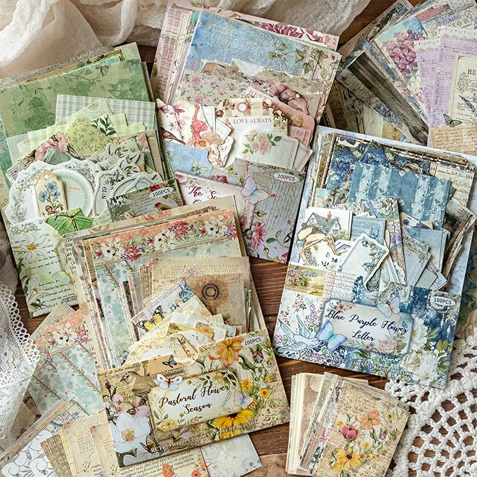 400PCS Vintage Scrapbook Paper Journaling Scrapbooking Supplies Kit Decorative Craft Paper Assorted for Bullet Junk Journals Card Making Crafts, County Post Office