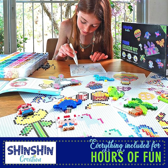 xl fuse beads kit, melty beads melting for kids crafts | iron for kids kit - fuse pegboards, pearler hama compatible - 11000pcs 5mm