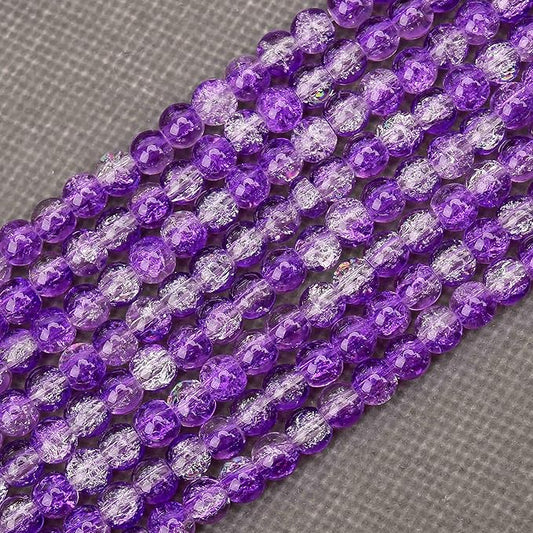 300PCs 6mm Purple Crackle Glass Beads Bulk, Round Smooth Hole Glass Crystal Beads for Jewelry Making, DIY Bracelets, Necklaces, Bag Charms, Keychains and Craft Projects