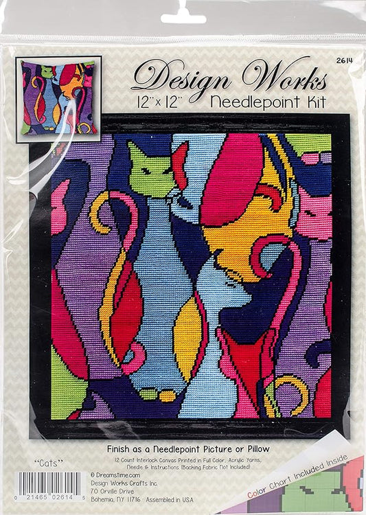Design Works Crafts Colorful Cats Needlepoint Kit