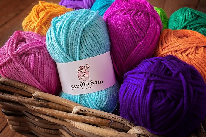 Studio Sam Acrylic Yarn Set. Ten Large 50g Skeins. Total 1030 Yards. for All Knitting, Crochet and Craft Projects. Bright and Colorful. (Confetti Collection)