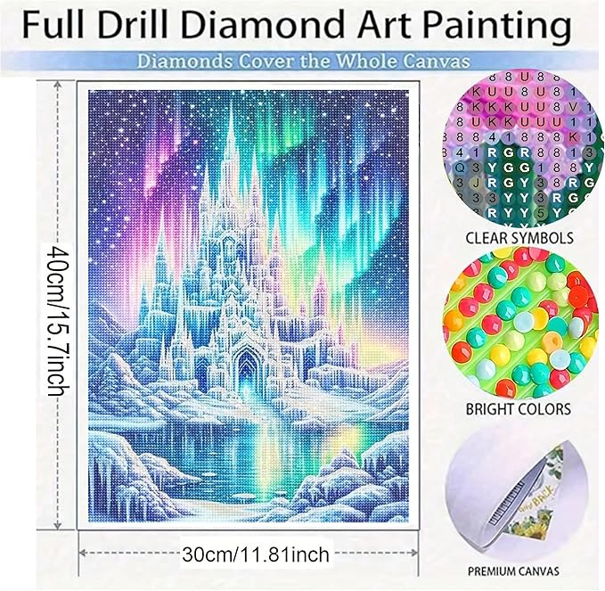KUFWKEY Fantasy Castle Diamond Art Kits for Adults,5D Aurora Borealis Diamond Painting Kit, Full Round Drill DIY Diamond Mosiac Art,Diamond Dots for Beginners,Gem Art and Crafts,Home Decor,12x16inch