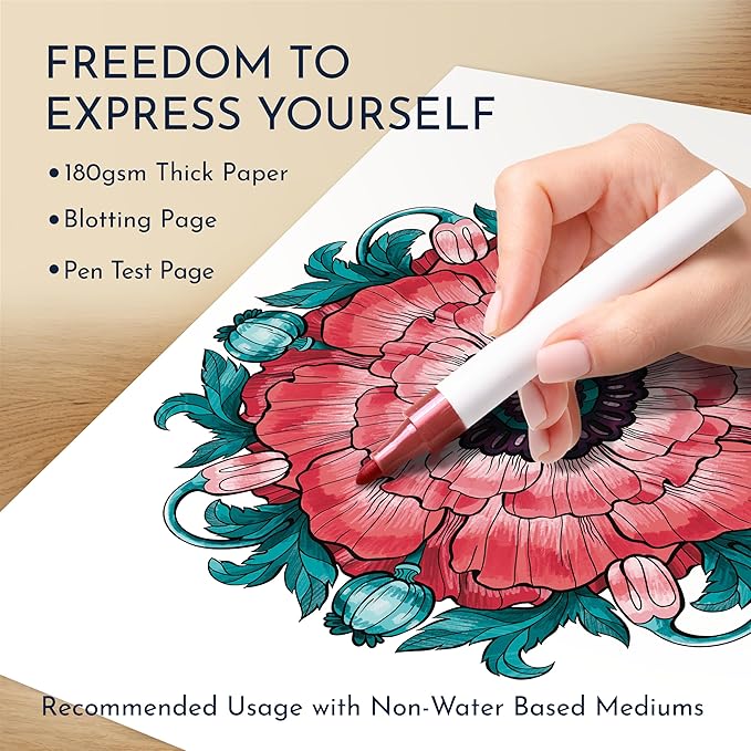 Premium Nature Mandala Coloring Book for Adults – 50 Floral Designs – 180gsm Thick Bleed-Proof Paper, Spiral Bound Lay-Flat, Perforated – Frameable Art, Relaxation Gifts for Women, Flower Patterns