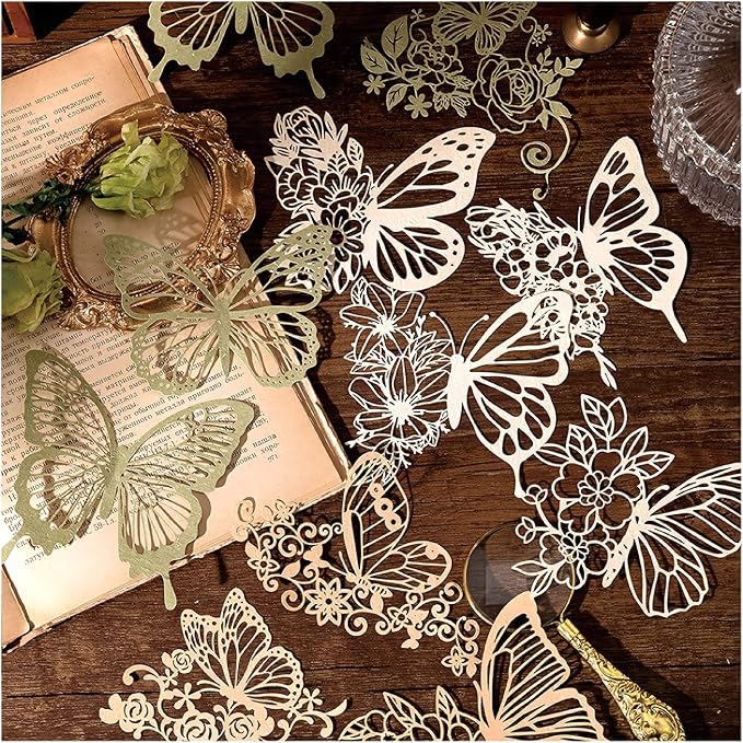 Vintage Scrapbook Cutouts Paper Lace for Scrapooking Supplies Kit,40 Pcs Decorative Scrapbook Paper Flowers, Butterfly,Window Frame Cutout for Junk Journals,DIY Art Craft Album