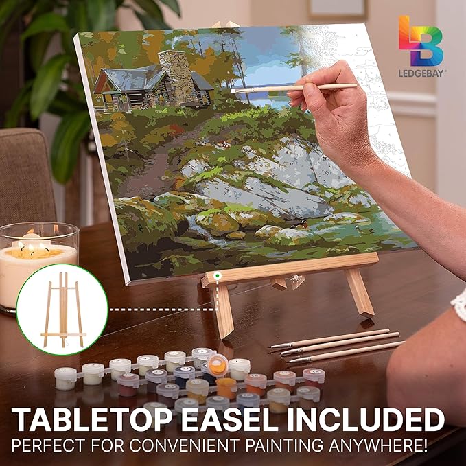 Ledgebay DIY Paint by Numbers Kit for Adults Framed Canvas Beginner to Advanced Paint by Numbers Kit Kits Include Acrylic Paint Set Brushes Tabletop Easel (Away from It All 16"x 20" Framed)