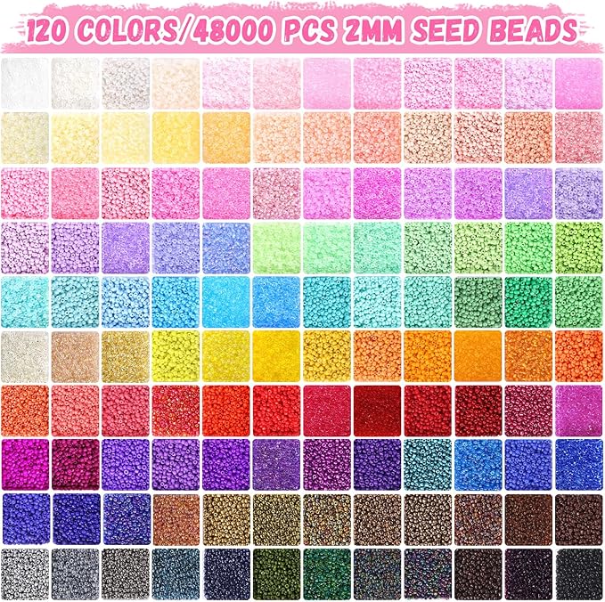 Funtopia 120 Colors 2mm Seed Beads for Jewelry Making, 49000 pcs Tiny Glass Beads for Bracelets, Friendship Bracelet Kit with Alphabet Letter Beads Smile Face Beads for DIY, Art and Craft