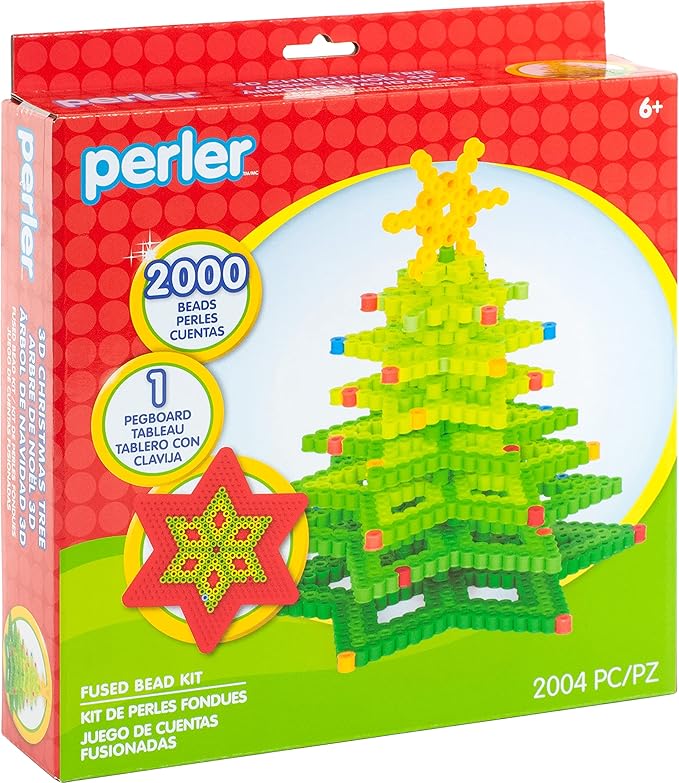 Perler 3D Christmas Tree Fuse Bead Craft Kit, 8.75" x 8" x 2", Multicolor 2004 Piece