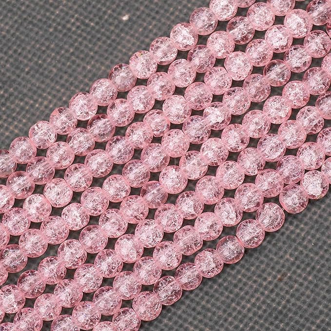 300PCs 6mm Pink Crackle Glass Beads Bulk, Round Smooth Hole Glass Crystal Beads for Jewelry Making, DIY Bracelets, Necklaces, Bag Charms, Keychains and Craft Projects