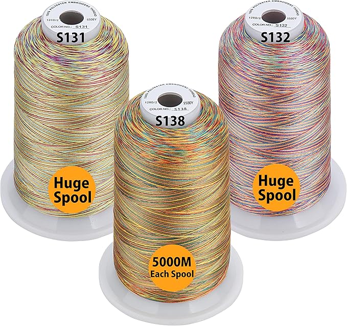 Simthread - 33 Selections - Various Assorted Color Packs of Polyester Embroidery Machine Thread Huge Spool 5500Y for All Sewing Embroidery Machines - 3 Variegated Colors 1
