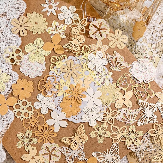 300PCS Vintage Scrapbook Paper Textured Journaling Scrapbooking Supplies Kit Hollow Out Decorative Craft Paper Assorted for Bullet Junk Journals Card Making Craft DIY, Encounter Garden