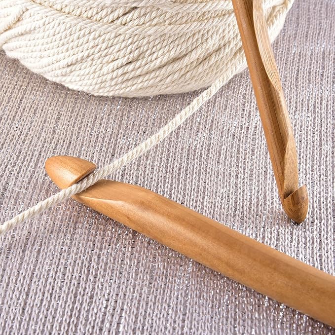 Hestya 15 Pieces Wooden Bamboo Crochet Hooks Set 3 to 25 mm in Diameters Handcrafted Knitting Needles Weave Yarn Craft