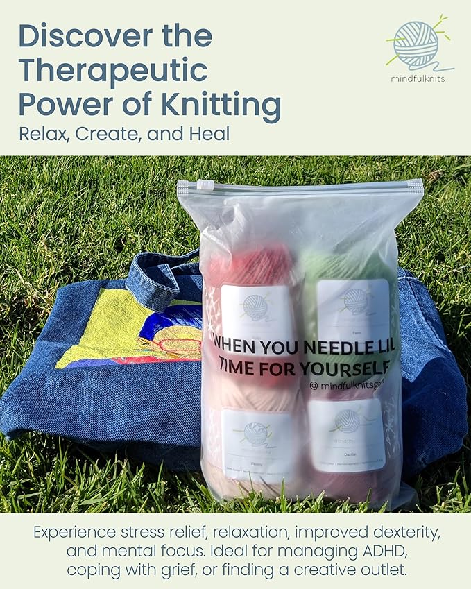 mindfulknits - Beginners Washcloth Knitting Kit - Includes 100% Cotton Knitting Yarn + Circular Knitting Needles & Yarn Needle (Flora Colored Cotton Yarn) - Mindful Crafting Kit
