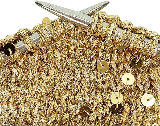 Hand-Blended Multifiber Multicolored Fancy Yarn with Golden Sequins for Knitting Crocheting Crafts DIY, Set of 3 Rolls (Gold)