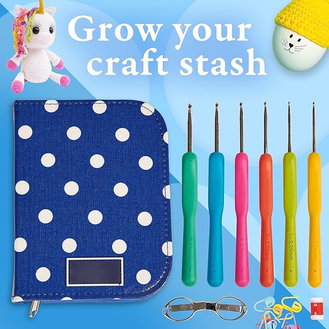 Miloll Crochet Hooks 31 Pcs Set - Yarn Crochet Kit w/ 9 Ergonomic Hook Sizes, 6 Yarn Needles, Additional Knitting & Crochet Supplies and Carrying Case﻿ for Crocheters