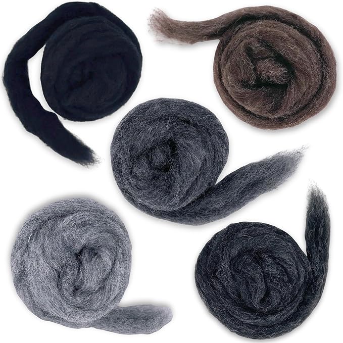Corriedale Carded Sliver Wool Roving Variety Bundle | Best Core Wool for Needle Felting, Spinning, Wet Felting, Weaving, Dryer Balls, Yarn Roving - Ethically Sourced (Shadowlands)