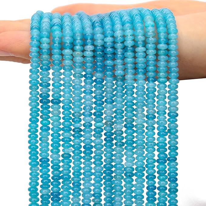 2 Strands (300PCs) Lake Blue Jade Rondelle Beads, 2 * 4mm Gemstone Loose Spacer Abacus Disk Beads for DIY Bracelet Necklace Earrings Jewelry Making, Craft Supplies Beading Kit