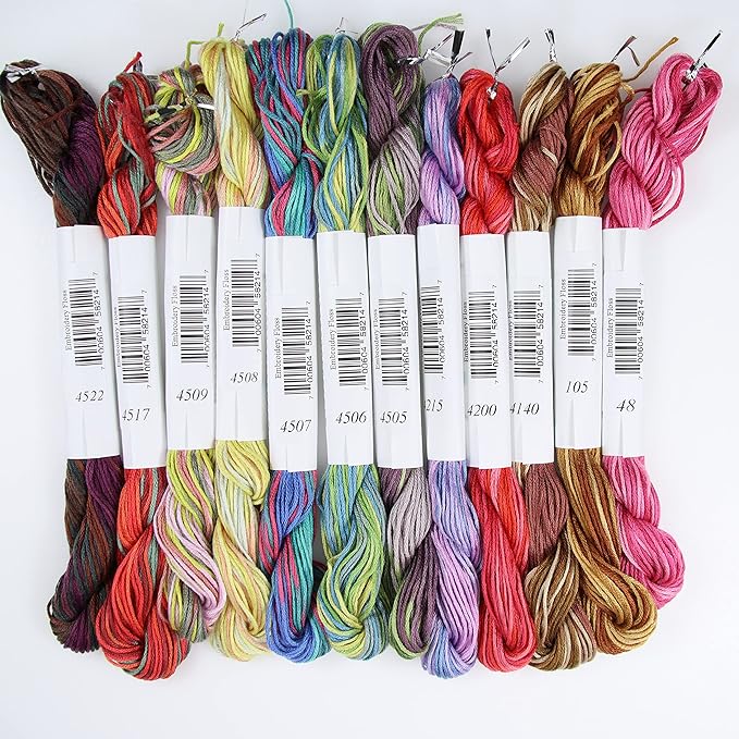 KCS Big skeins of 25 Meters Size 25 Color Variegated Cross Stitch Stranded Threads,12 skeins,16