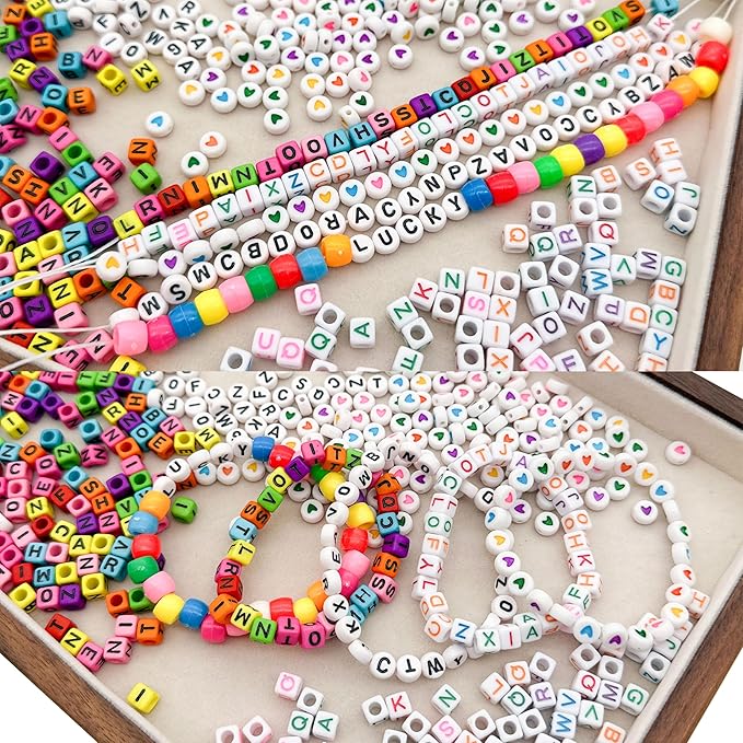 JINNBEY 4655 Pcs Jewelry Making Kits, DIY Bracelet Necklace Portable Three-Layer Spacer Box - Includes 24 Color Cotton Thread & Letter Bead & Tools, The Gift Set for Handicraft Enthusiasts