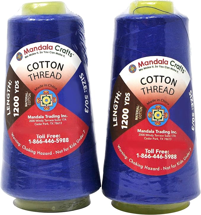 Mandala Crafts Royal Blue Thread Cones for Machine and Hand Quilting - 2400 Yds 50 WT Multiple Purpose Mercerized 100% Cotton Threads for Sewing Machine Serger Embroidery