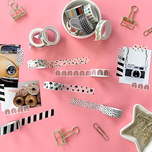 Washi Tape Set of 12 Rolls of 15 mm Wide Cute Decorative Washi Tape for Journaling, Scrapbook, Washy Crafts, Bullet Journals, Planners, DIY Décor, Craft Supplies For Adults & Kids (Tranquility)