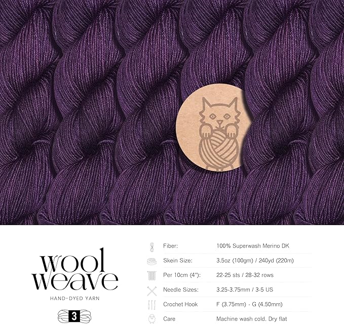Superwash Merino Wool Yarn for Knitting & Crocheting - Premium Hand Dyed Yarns, 100gr, 240 Yards, Dk Weight - Luxurious, Soft & Durable Purple Yarn
