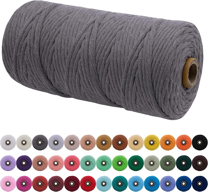 JeogYong Single Strand Macrame Cord 3mm x 109 Yards (328 Feet) Soft Cotton Rope Macrame Yarn 3 mm Macrame Cord, Macrame Supplies for Crafts Wall Hangings Plant Hangers Decorations (Gray)