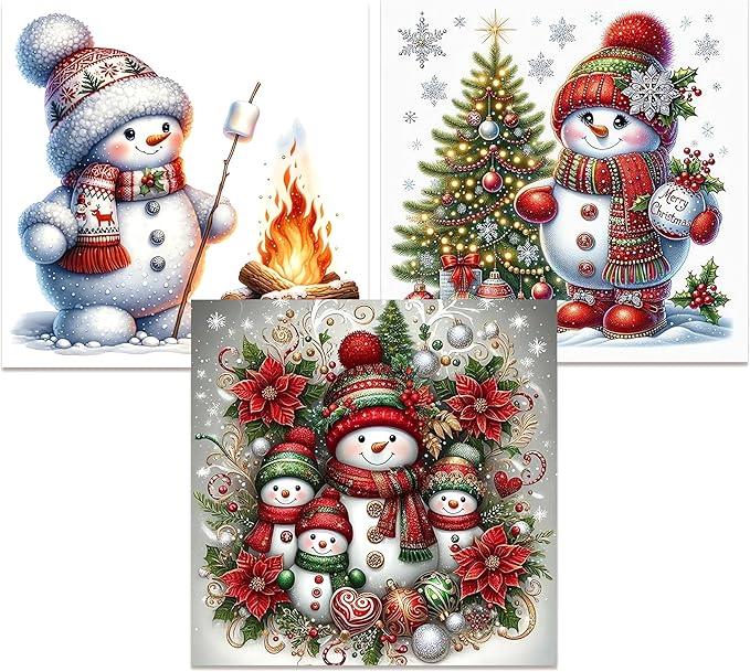 EIBEILI Diamond Art Kits for Adults, 3-Pack Snowman Diamond Painting Kits for Beginner Round 5D Full Drill Diamond Dots Crafts for Home Wall Decor Gifts 14x14 Inch