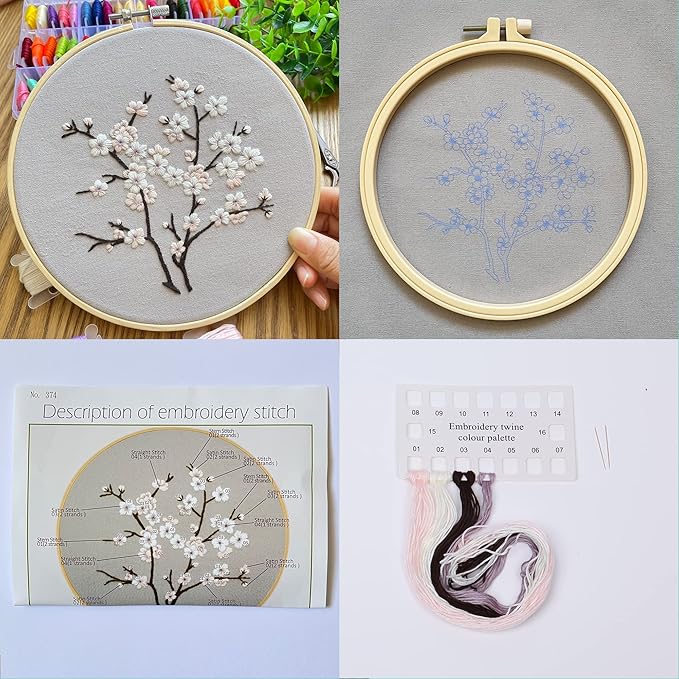 silentsea 3 sets of starter kits for embroidery beginners, including 3* embroidery cloth with patterns, hoop, needle, manual and other manual diy tools needed for embroidery