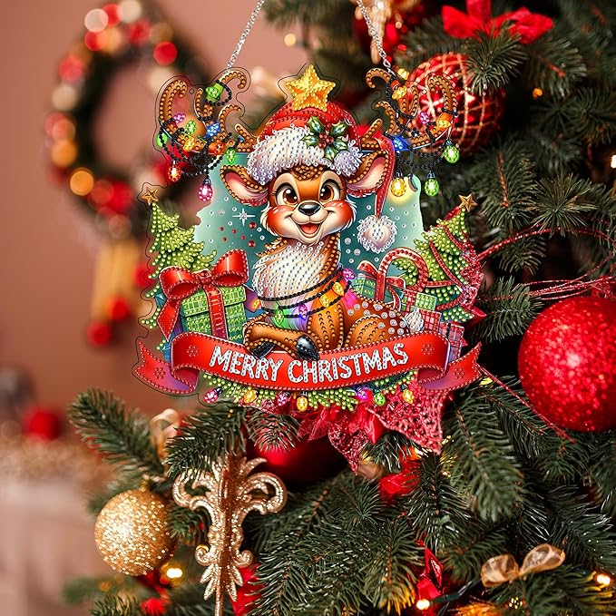 DIY Acrylic Diamond Art Painting Wreath Kits Special Shaped Rhinestone 5D Diamond Art Window Pendants Home Garden Wall Hanging Kits Hanging Ornament (Merry Christmas)