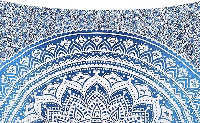 popular handicrafts tapestry wall hanging hippie ombre mandala bohemian hippy psychedelic design indian tapestries bedspread 30 x 40 inches (76 x 101 cms), blue