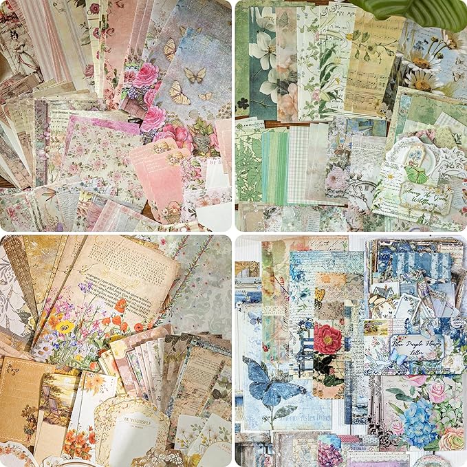 400 Sheets Floral Scrapbook Paper, 4 Packs Junk Journal Scrapbooking Supplies for Journaling, Scrapbooking Embellishments, Planner, Card Making, Collage