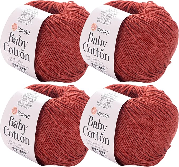 YarnArt Baby Cotton Yarn 4-Pack – Soft Knitting Yarn for Baby & Summer, 50% Cotton 50% Acrylic, 1.76 Oz Each, 180.44 Yds/Skein – Ideal for Amigurumi & Crochet Projects (429)