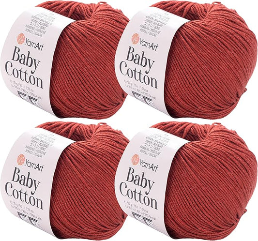 YarnArt Baby Cotton Yarn 4-Pack – Soft Knitting Yarn for Baby & Summer, 50% Cotton 50% Acrylic, 1.76 Oz Each, 180.44 Yds/Skein – Ideal for Amigurumi & Crochet Projects (429)