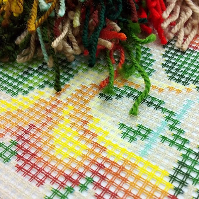 Brvsk Floral Stamped Cross-Stitch Kit for Adults and Beginners — Nasturtium 16″ × 16″ with Clear, Precise Printed Design on Cotton Canvas; Includes 2 Needles, Yarn, and Easy-Read Chart