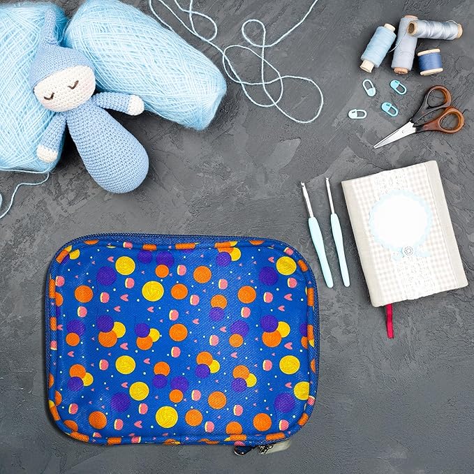 CamChris® Crochet Hook Case – Premium Polyester Crochet Hook Organizer with Zipper Pockets for Crochet Needles, Hooks and Crochet Accessories (Crochet Wool Balls)