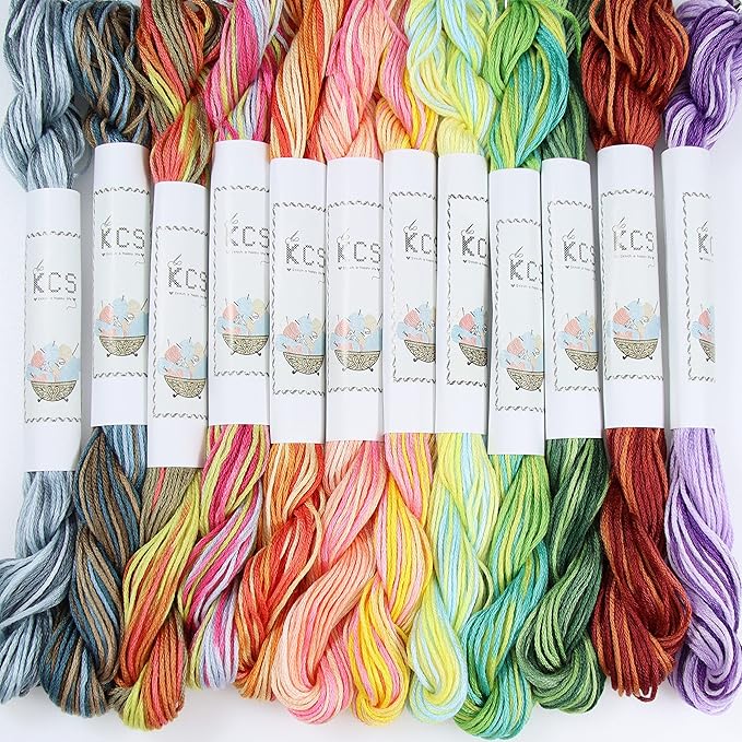KCS Big skeins of 25 Meters Size 25 Color Variegated Cross Stitch Stranded Threads,12 skeins,14