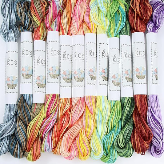 KCS Big skeins of 25 Meters Size 25 Color Variegated Cross Stitch Stranded Threads,12 skeins,14