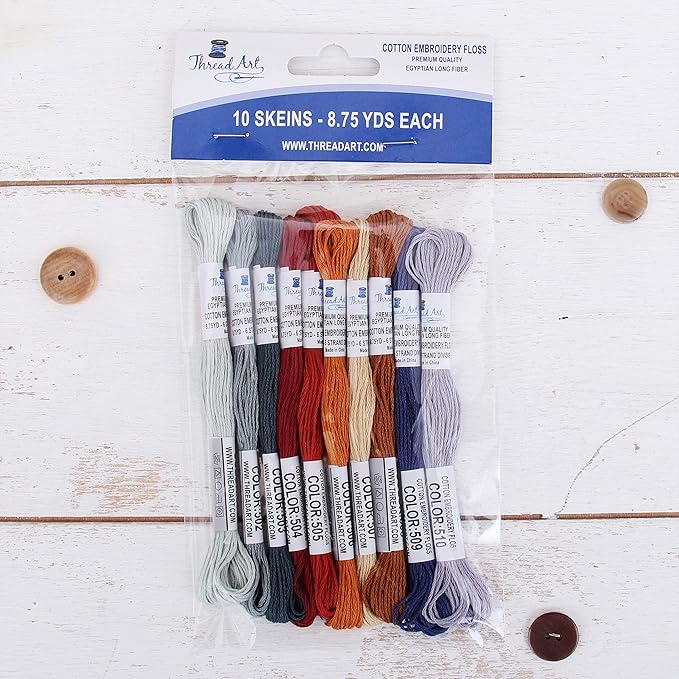 ThreadArt Premium Egyptian Long Fiber Cotton Embroidery Floss Thread Kit in Autumn Harvest Colors - Six Strand Set for Hand Embroidery, Friendship Bracelets, Cross Stitch and Crafts