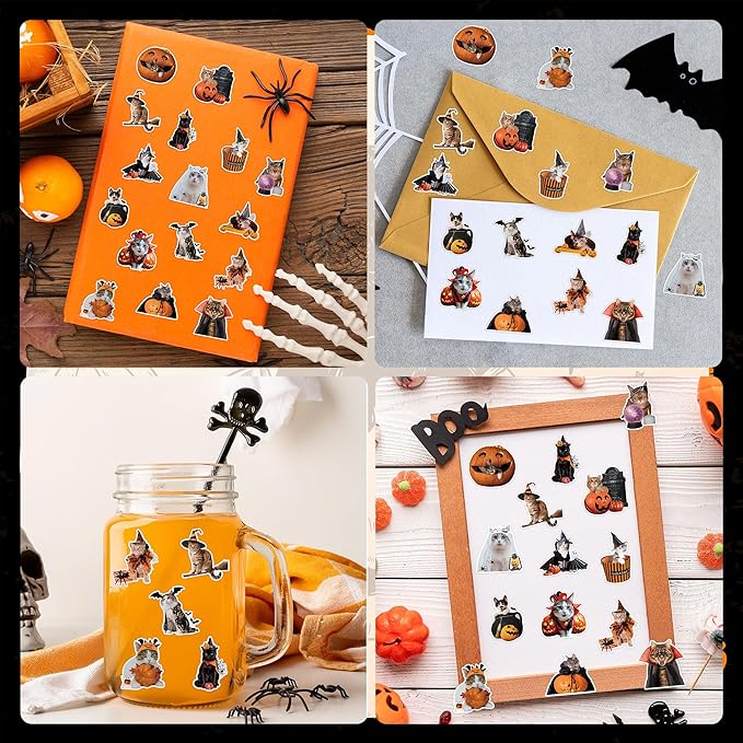 h1vojoxo halloween cat stickers roll - 1000pcs halloween cat dress up stickers in 2 rolls 16 designs pumpkin cats self-adhesive sticker for kids craft envelope water bottle scrapbook party supplies